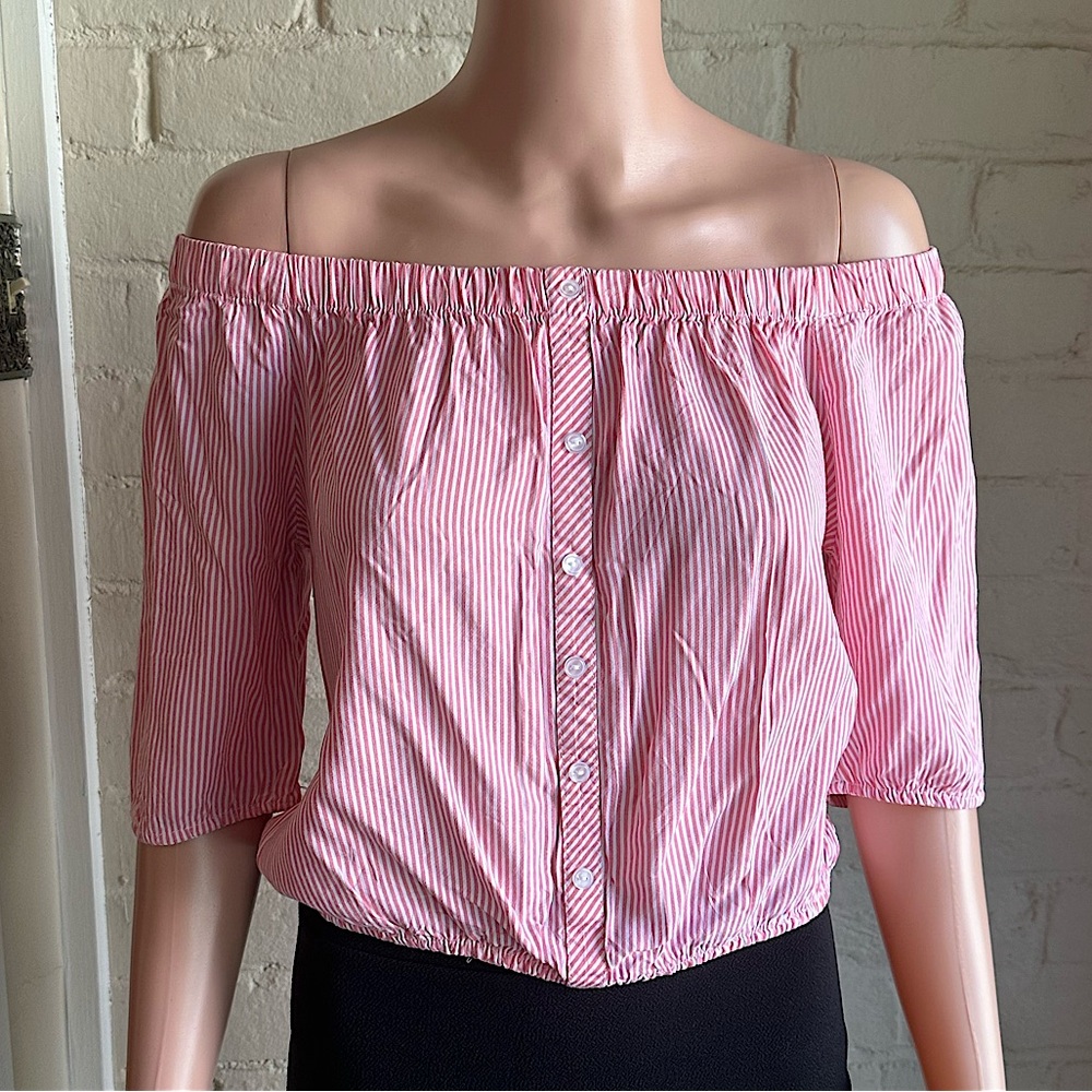 Ambiance size medium red and white striped off the shoulder blouse top